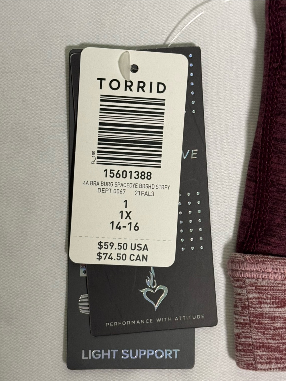 Torrid Burgundy Spacedye Heather Strappy Sports Bra, Size 1 (1X) - Picture 5 of 7